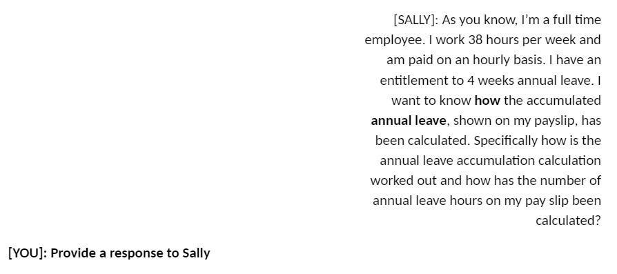 [YOU]: Provide a response to Sally [SALLY]: As