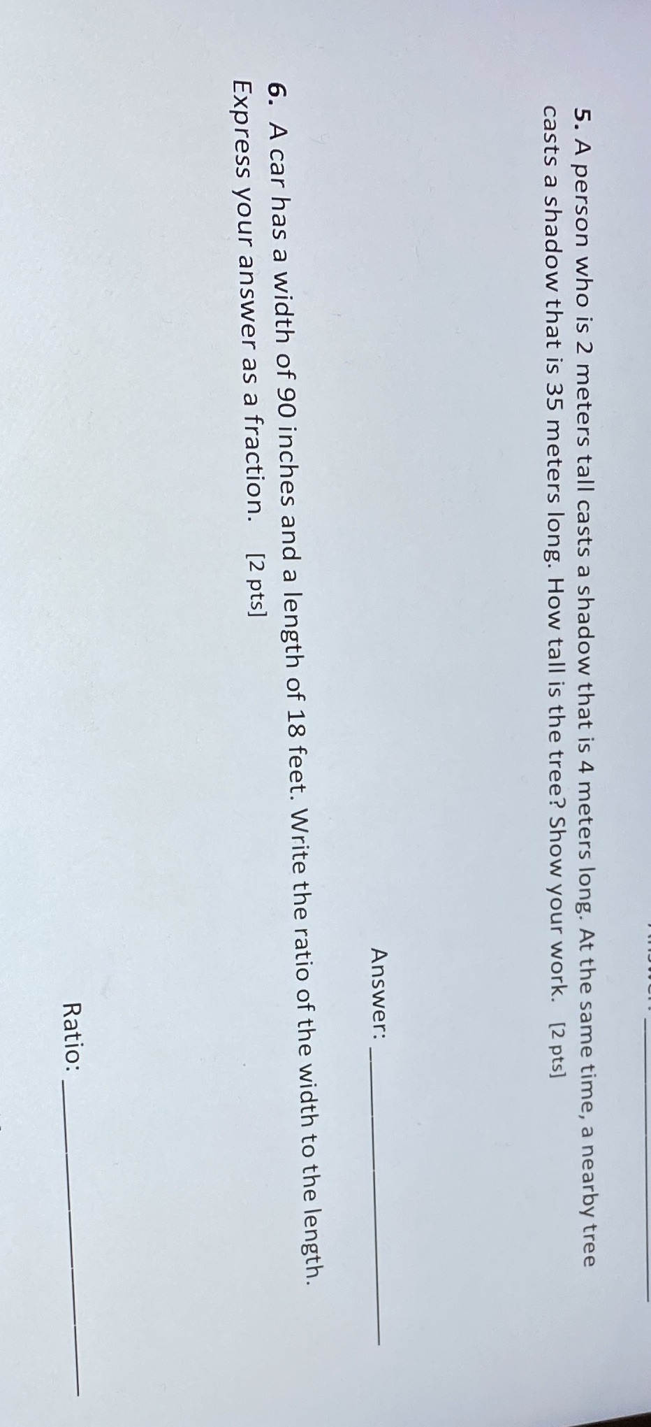 5. A person who is 2 meters tall casts a shadow