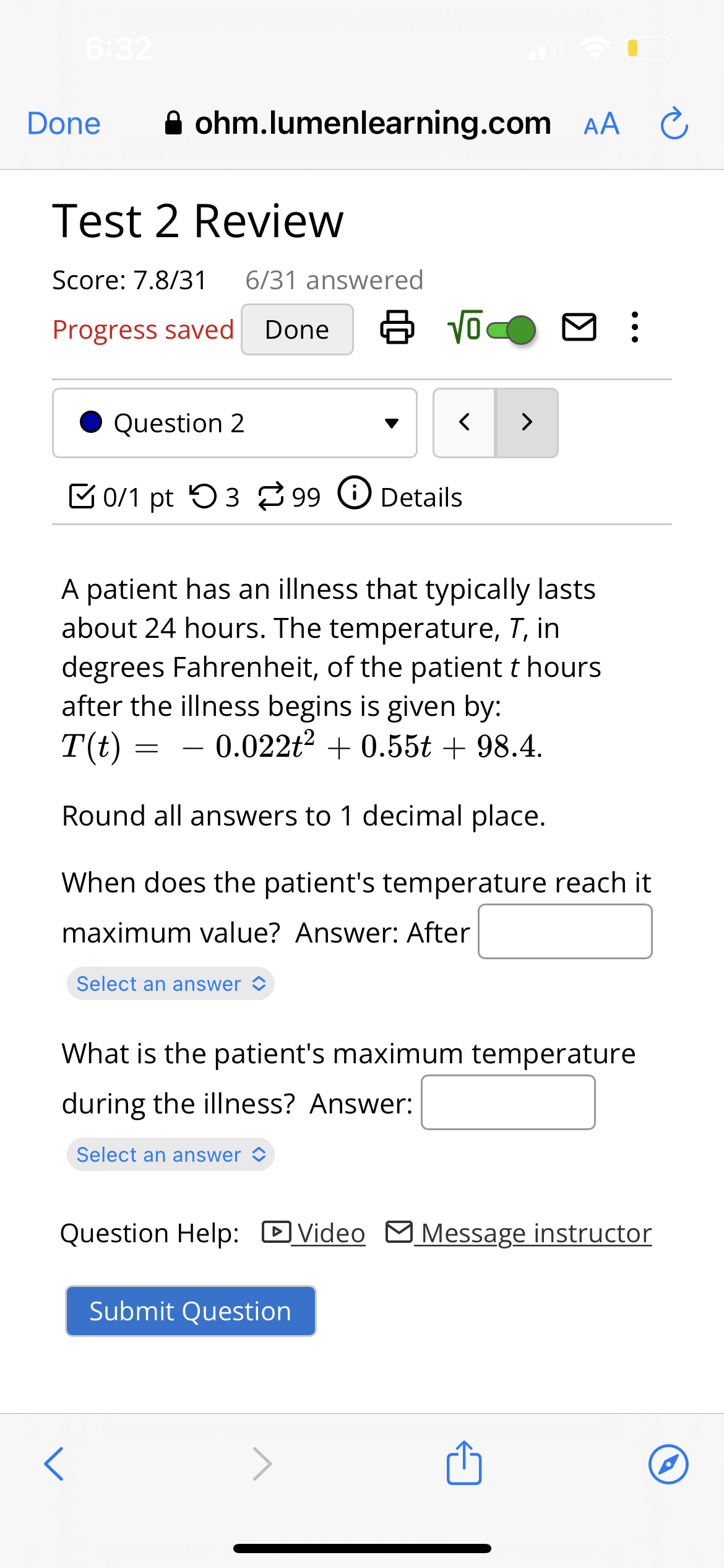 6:32 Done & ohm.lumenlearning.com AA C Test 2
