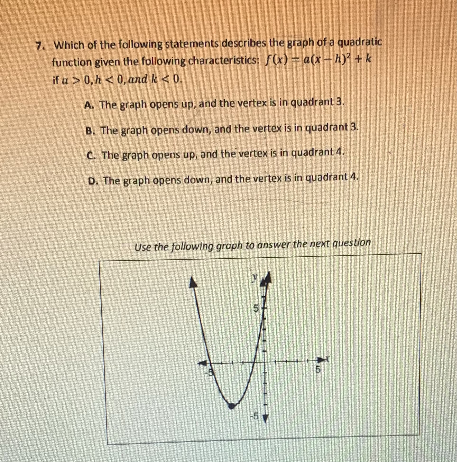 Chapter Quadratic Please answer the question