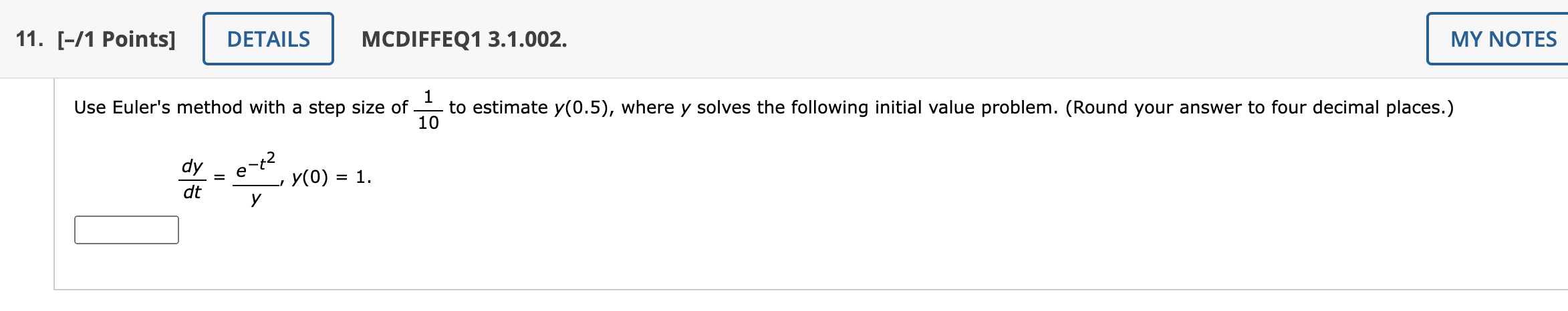 11. [-/1 Points] DETAILS MCDIFFEQ1 3.1.002. | MY