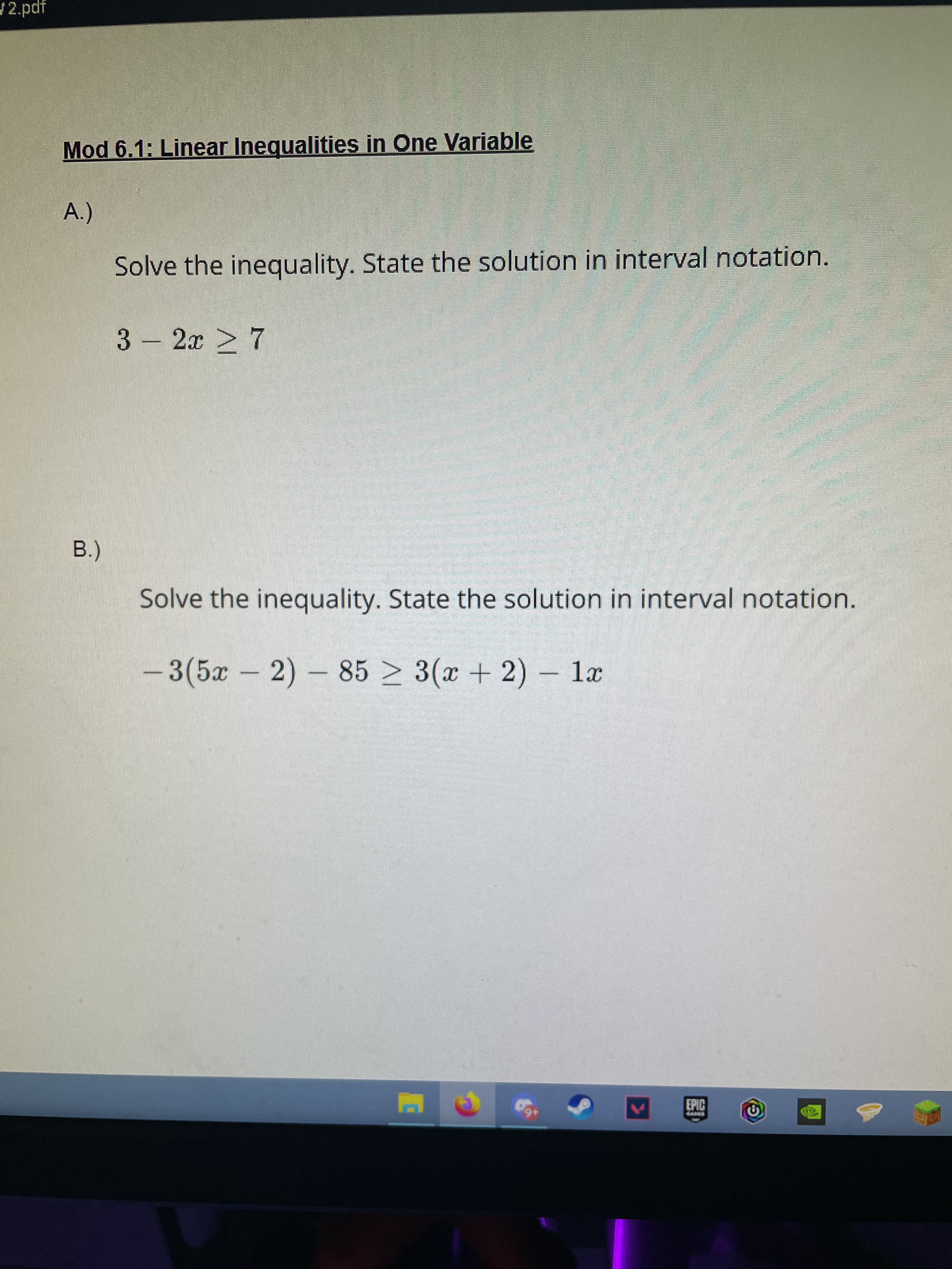 2.pdf Mod 6.1: Linear Inequalities in One