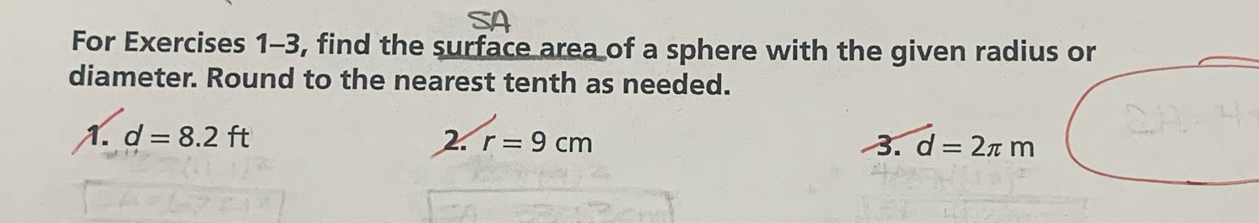 find the surface area for the given radius or