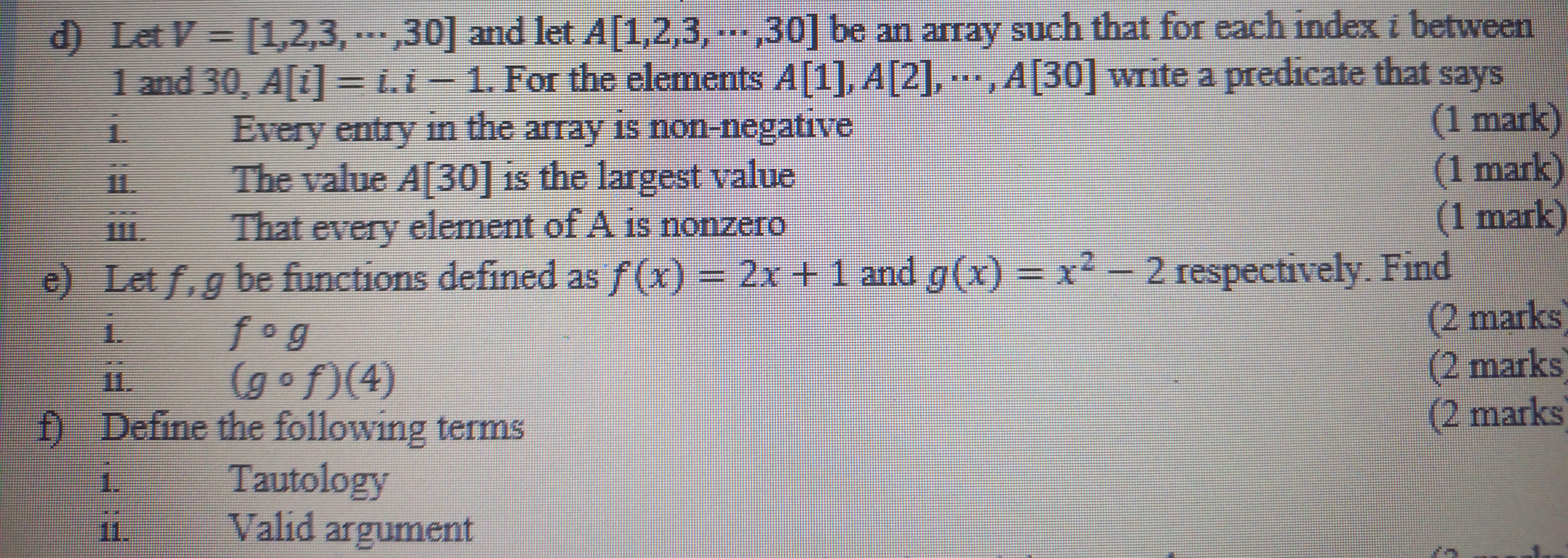 d) Let V = [1,2,3, ...,30] and let A [1,2,3,