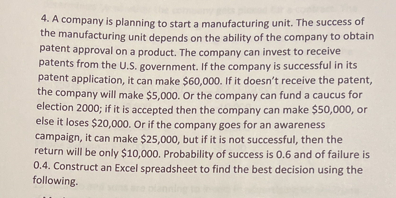 4. A company is planning to start a manufacturing
