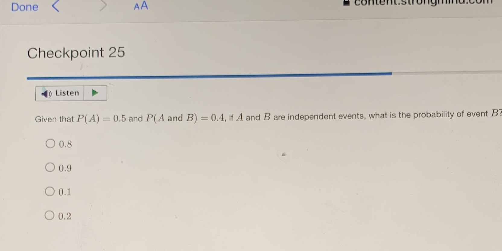 Done AA content.strongin Checkpoint 25 Listen