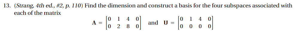 13. (Strang, 4th ed., #2, p. 110) Find the