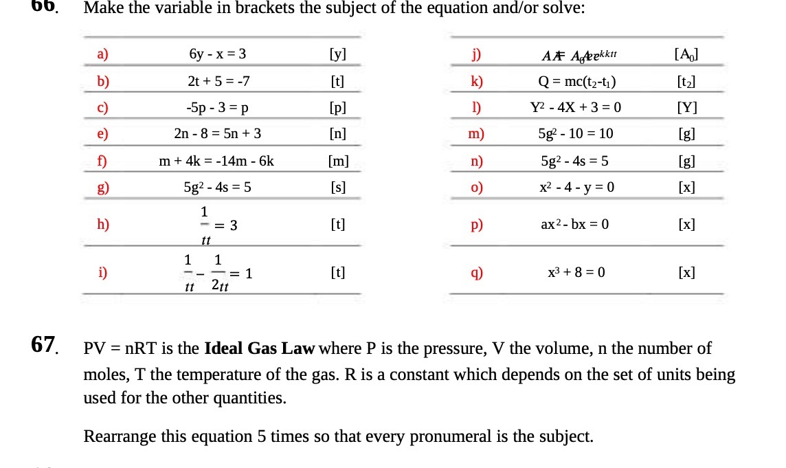 00. Make the variable in brackets the subject of
