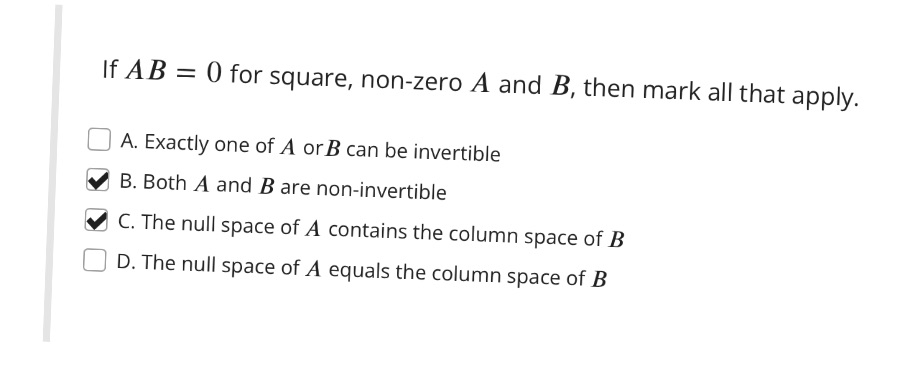 If AB = 0 for square, non-zero A and B, then mark