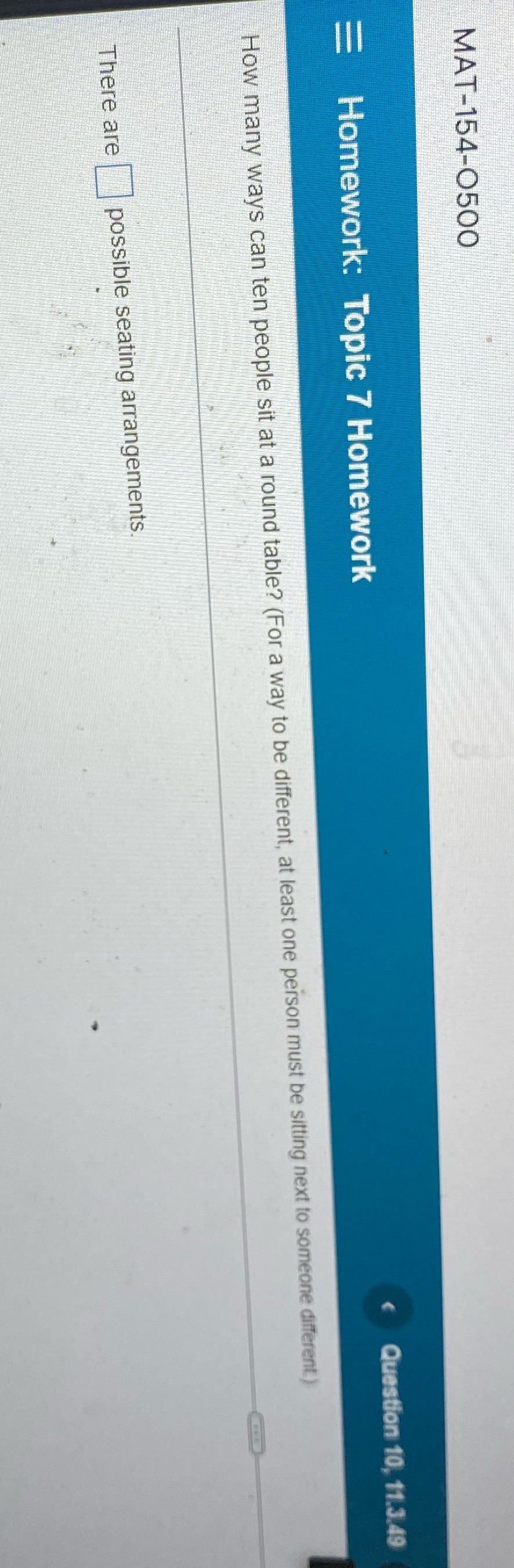 MAT-154-0500 Homework: Topic 7 Homework Question