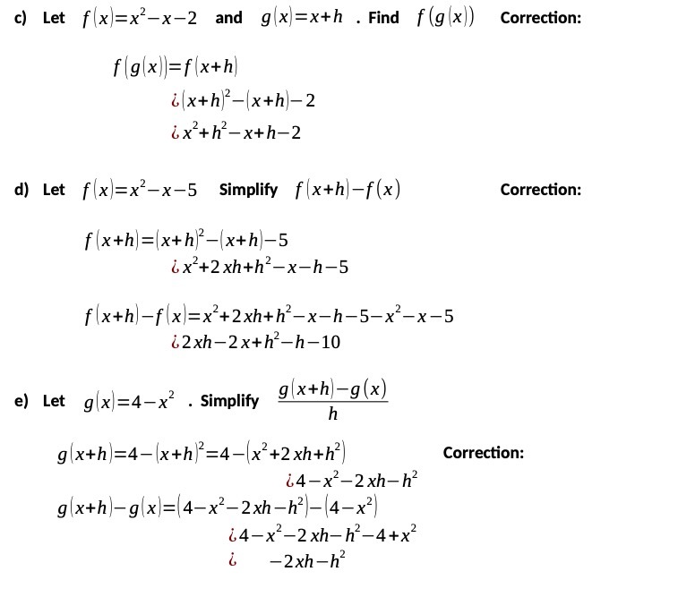 c) Let fx)=x-x-2 and g x)=x+h . Find f(g x))