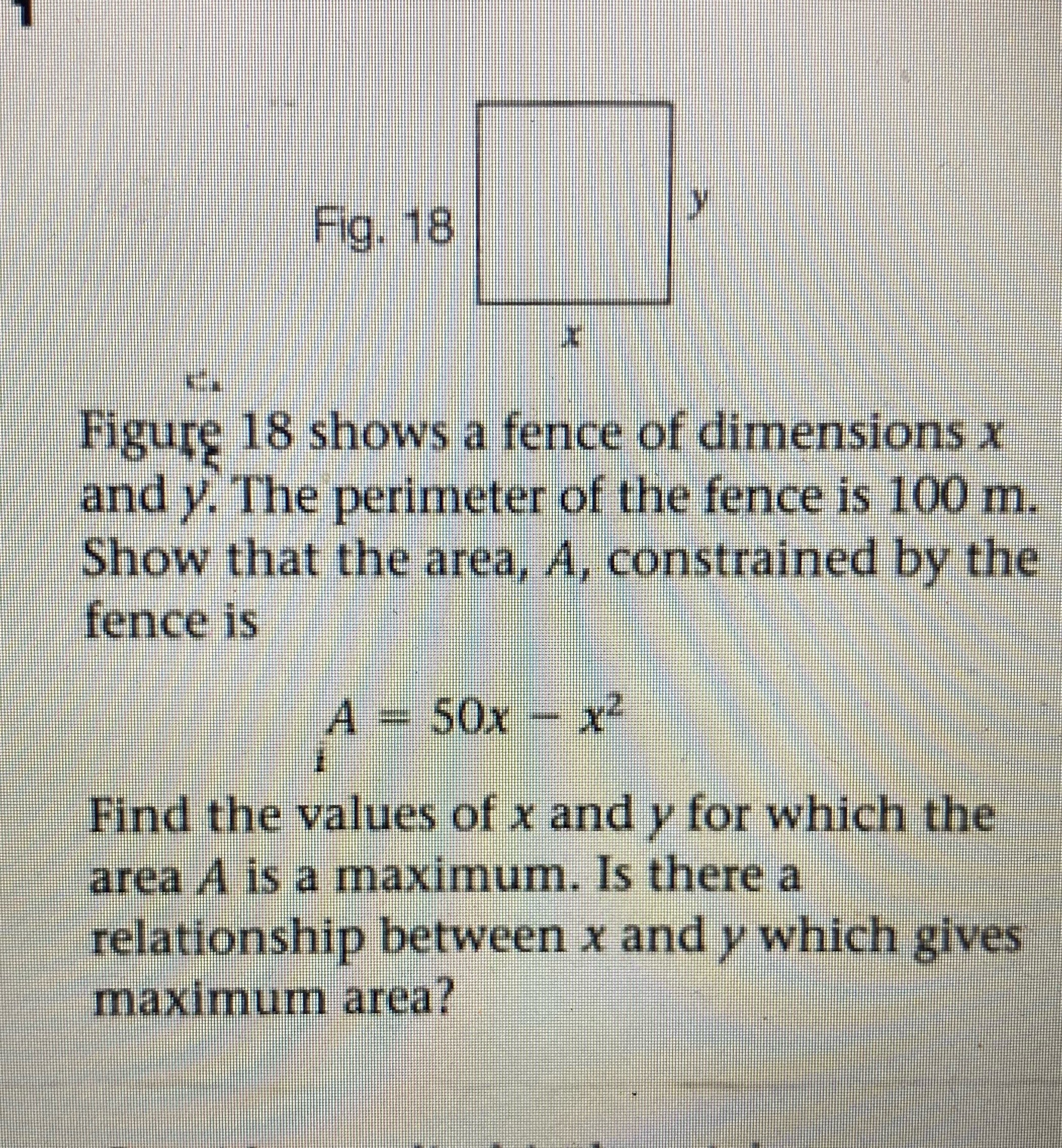Fig. 18 Figure 18 shows a fence of dimensions x