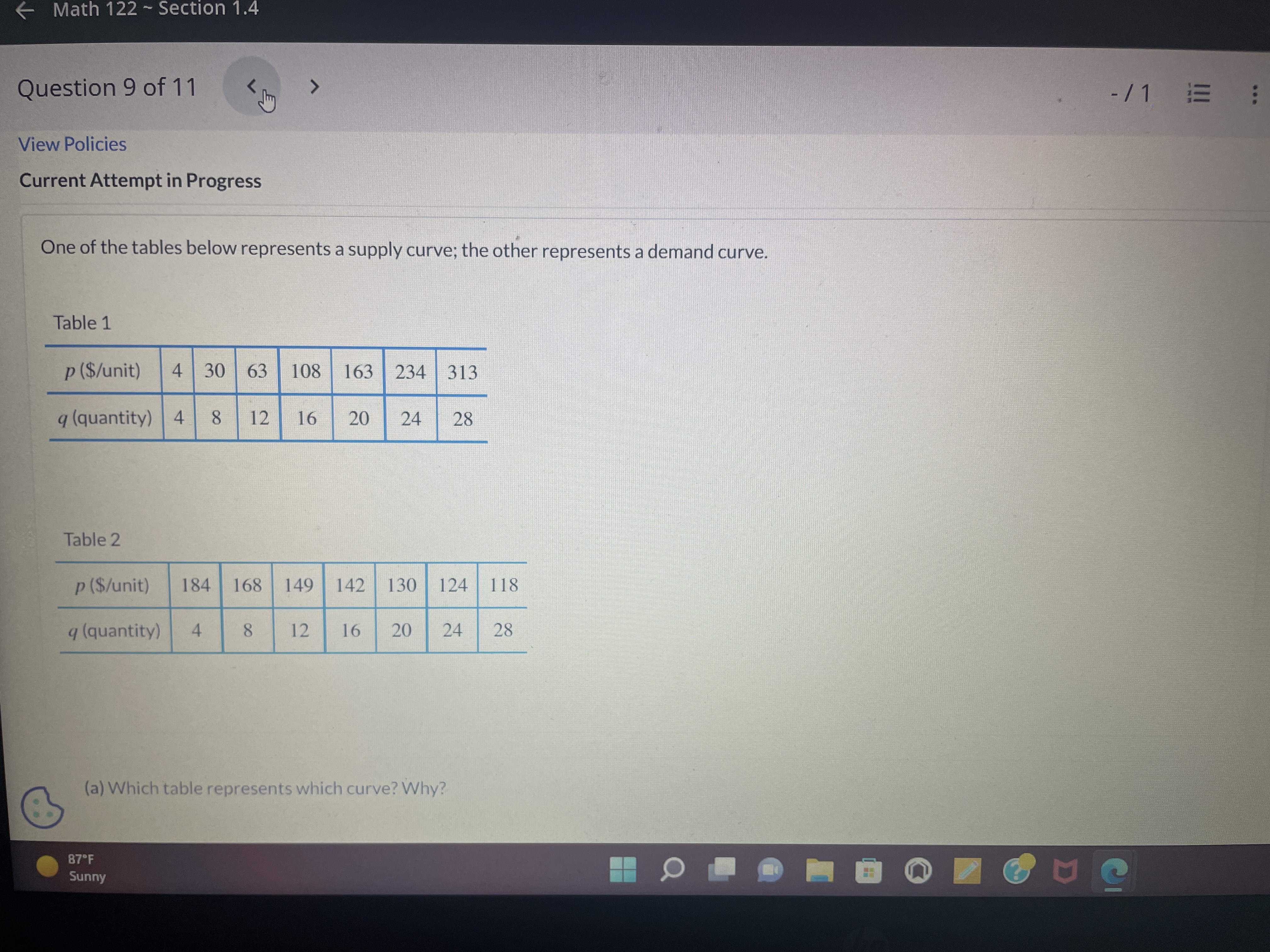 - Math 122 ~ Section 1.4 Question 9 of 11 -11 3 :