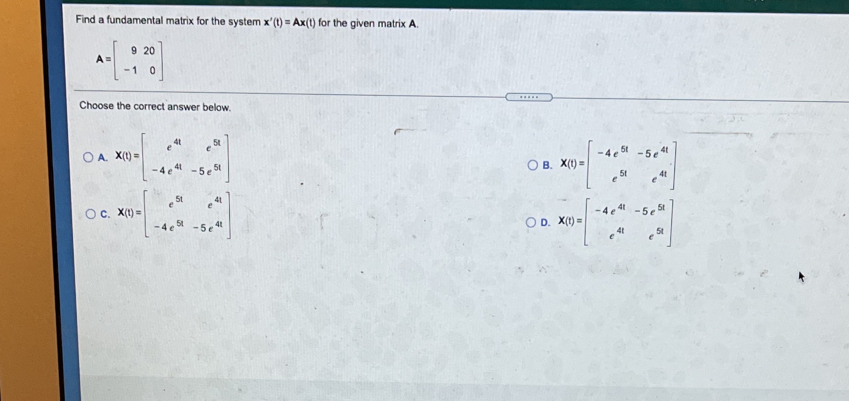 Find a fundamental matrix for the system