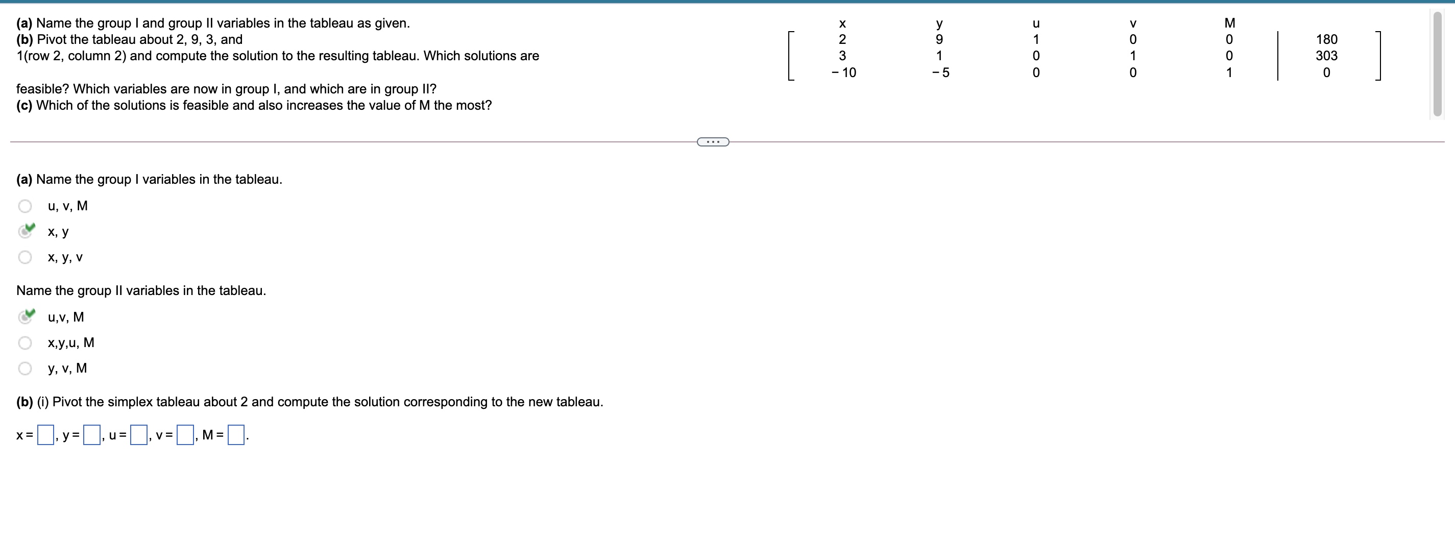 (a) Name the group I and group II variables in