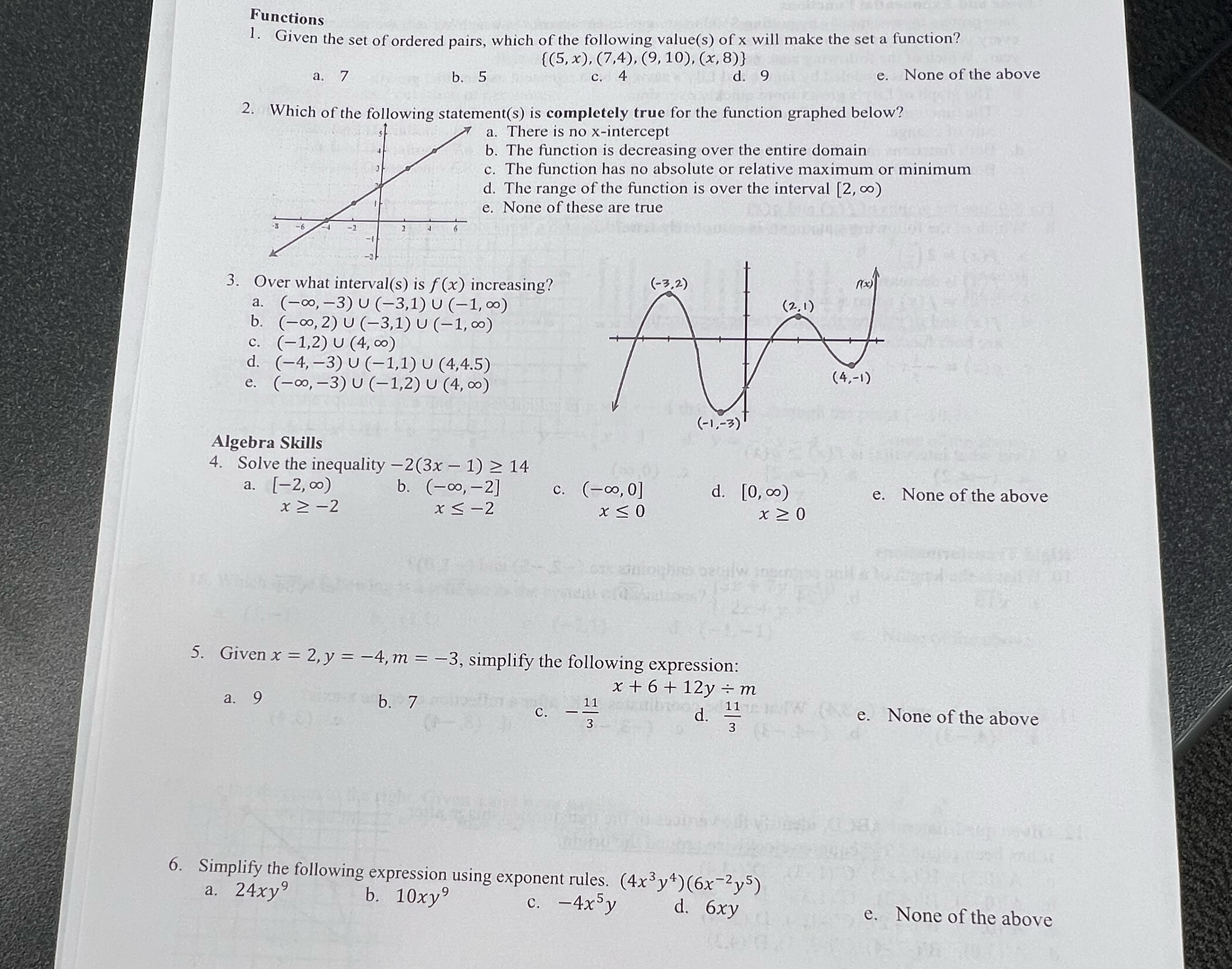 Functions I- Given the set ofordered pairs, which