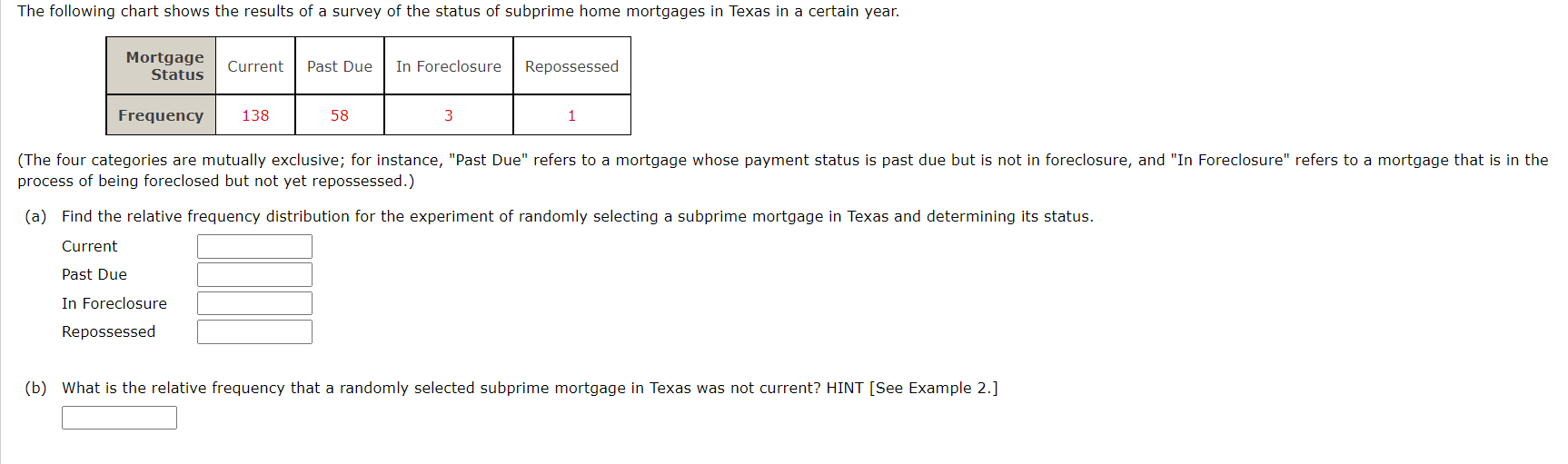 Calculate the relative frequency P(E) using the