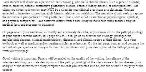 Each student will interview a person of their