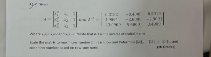 Q. 2. Given X1 0.8182 -0.4000 0.5818 X2 1 and A =