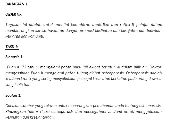 BAHAGIAN 1 OBJEKTIF: Tugasan ini adalah untuk
