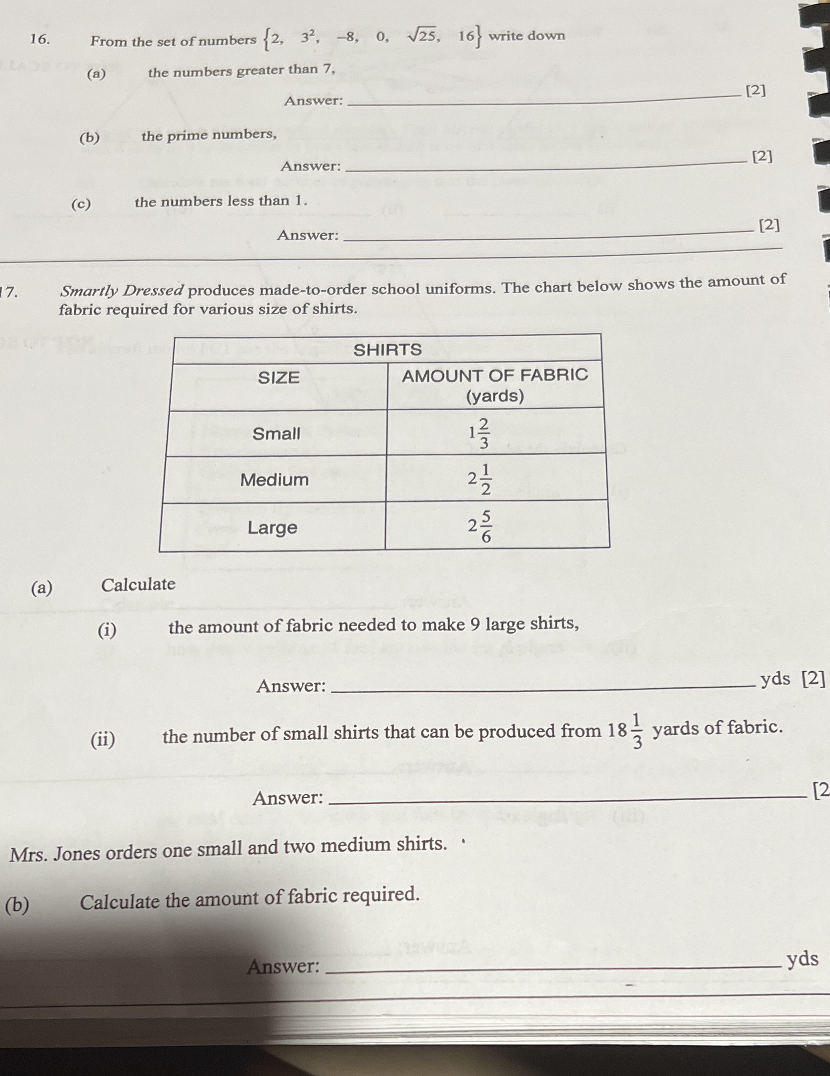 16- From the set ofnumbers {2, 32. 3. 0, J25, 16}