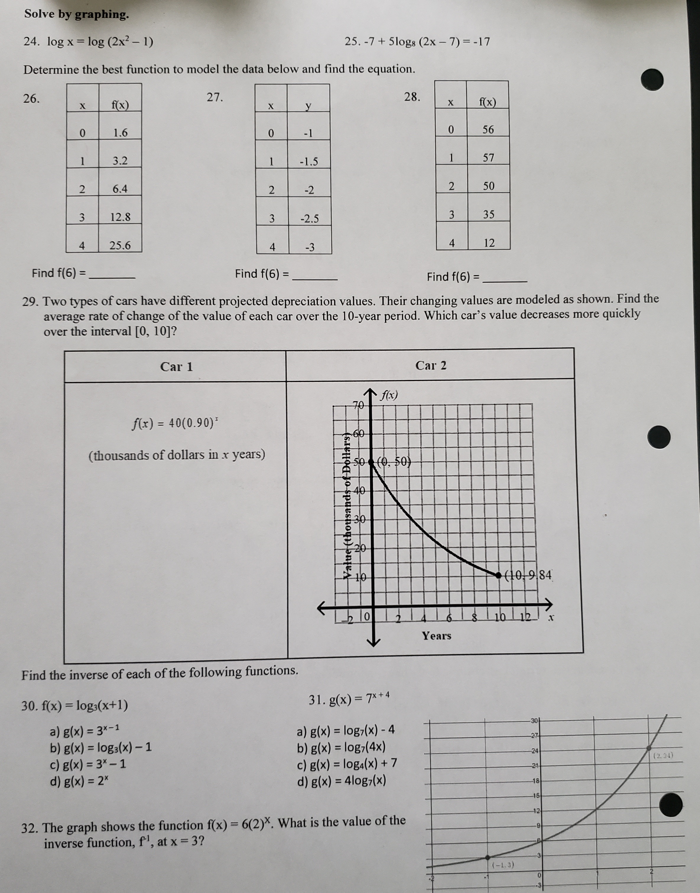 Solve showing work. - Linear, Exponential, and