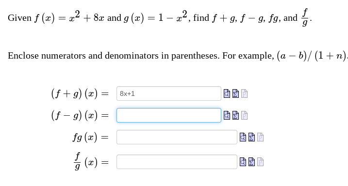 Given f (x) = x2 + 8x and g (x) = 1 - x , find f