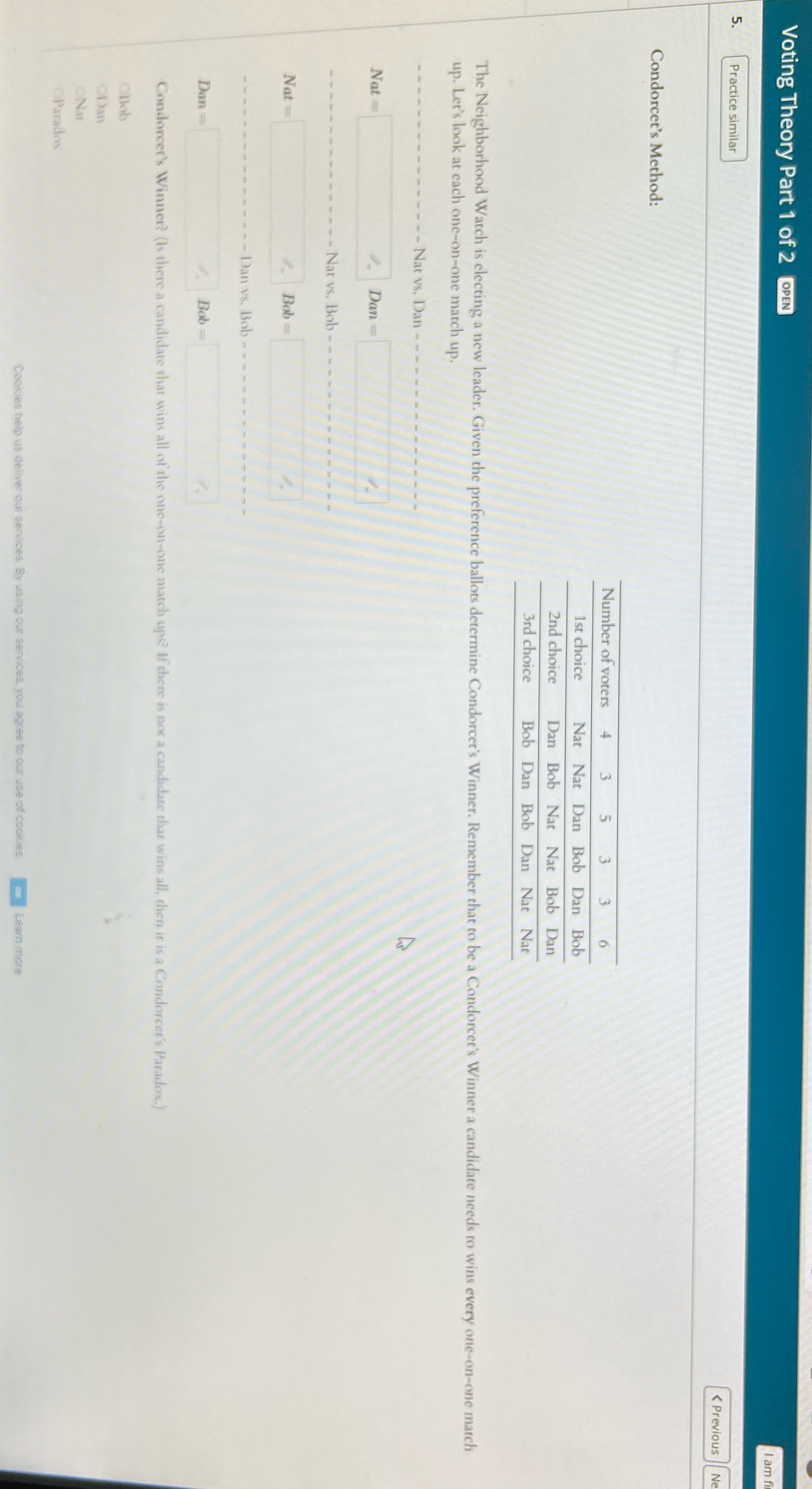 Voting Theory Part 1 of 2 OPEN I am f Practice