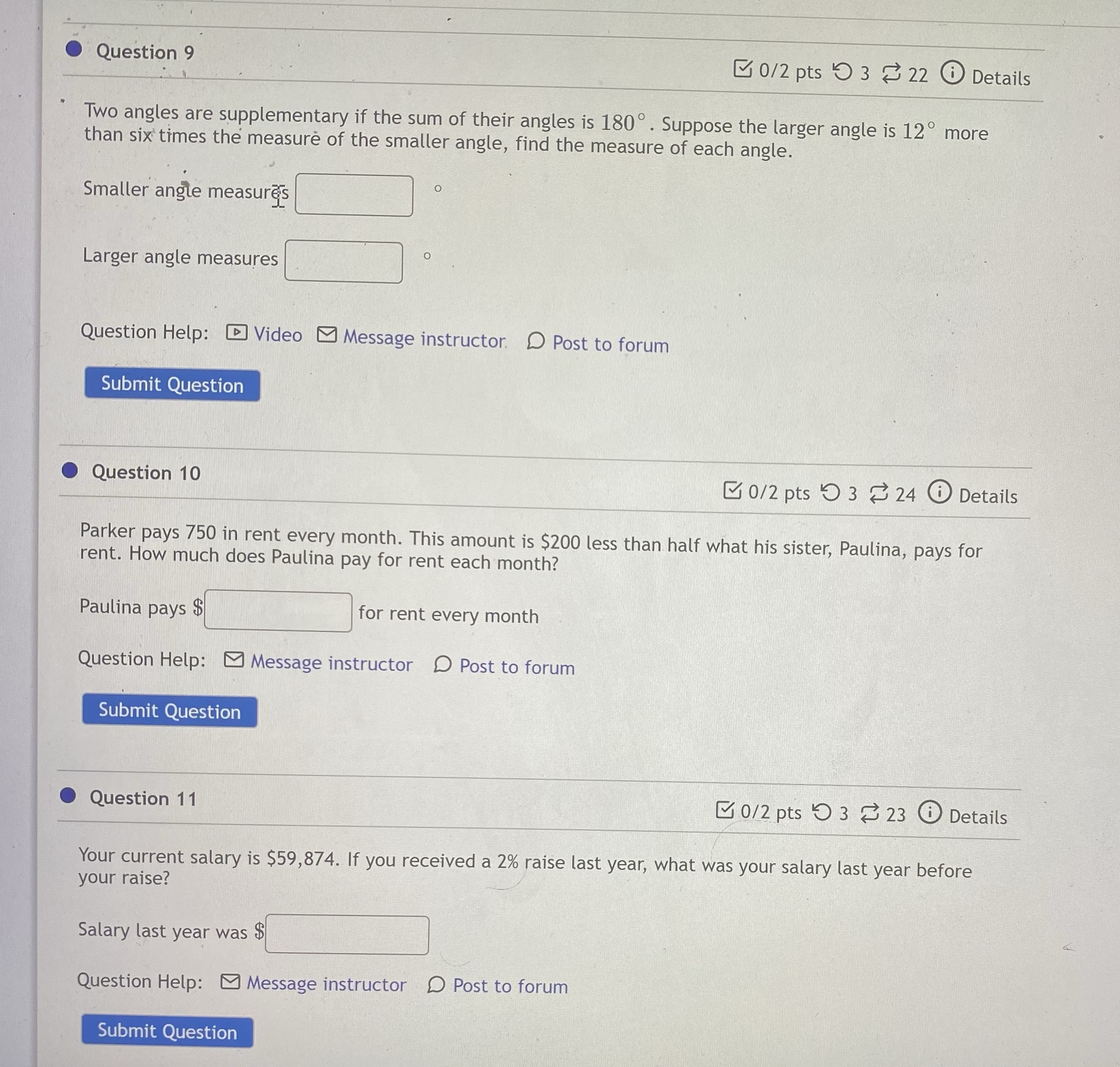Question 9 0/2 pts 9 3 22 @ Details Two angles
