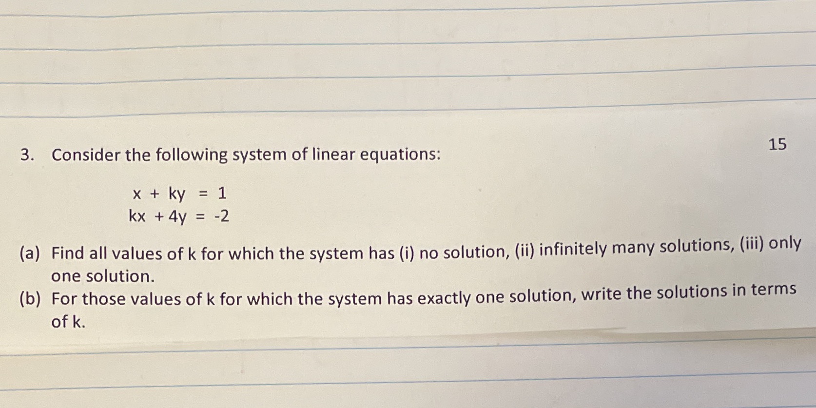3. Consider the following system of linear