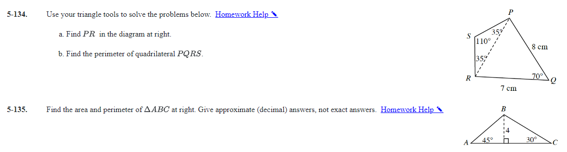 Solve for the missing side lengths and angles in