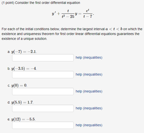 (1 point) Consider the first order differential