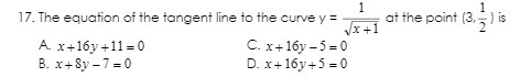 17. The equation of the tangent line to the curve