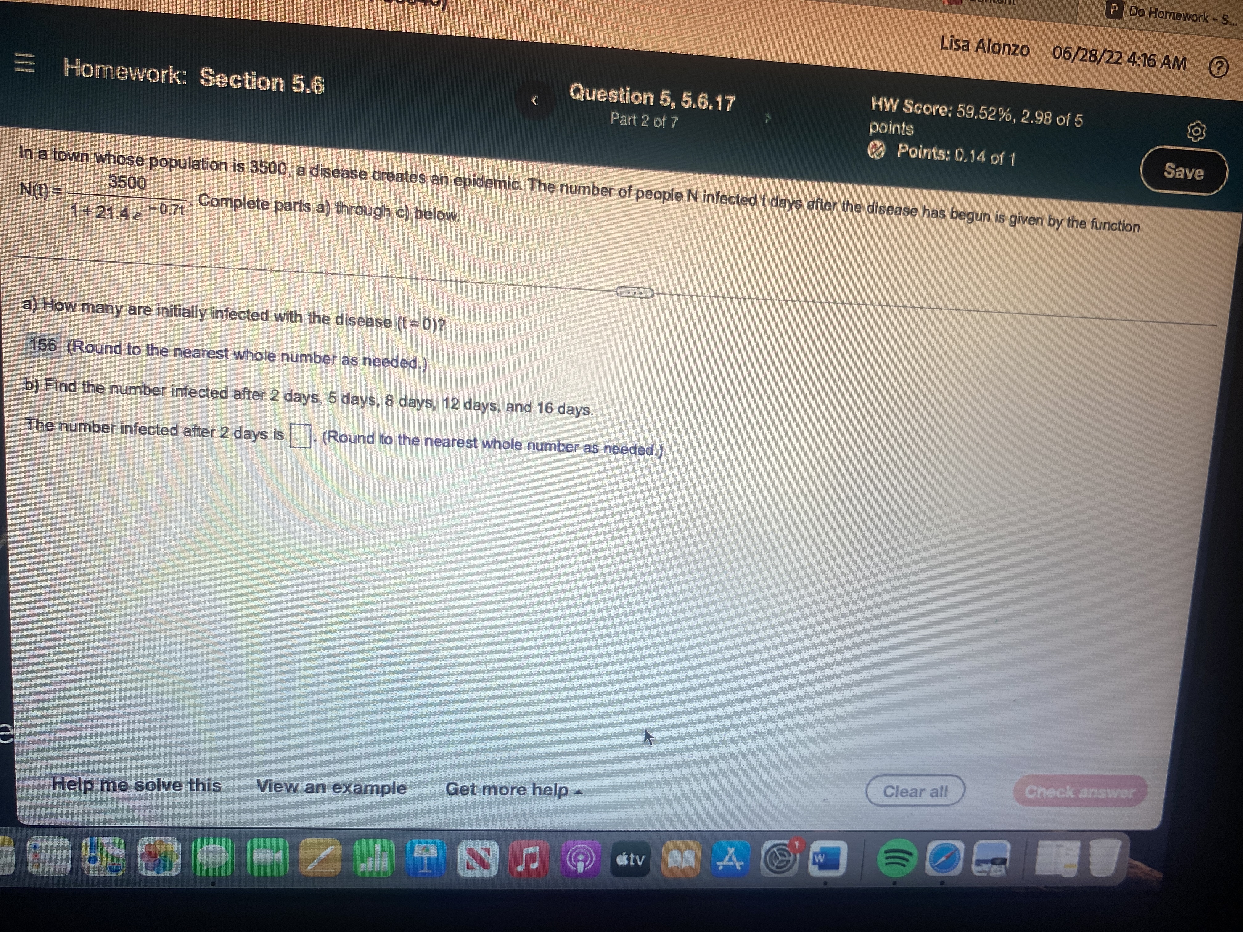 Homework: Section 5.6 HW Score: 6 Question 2,