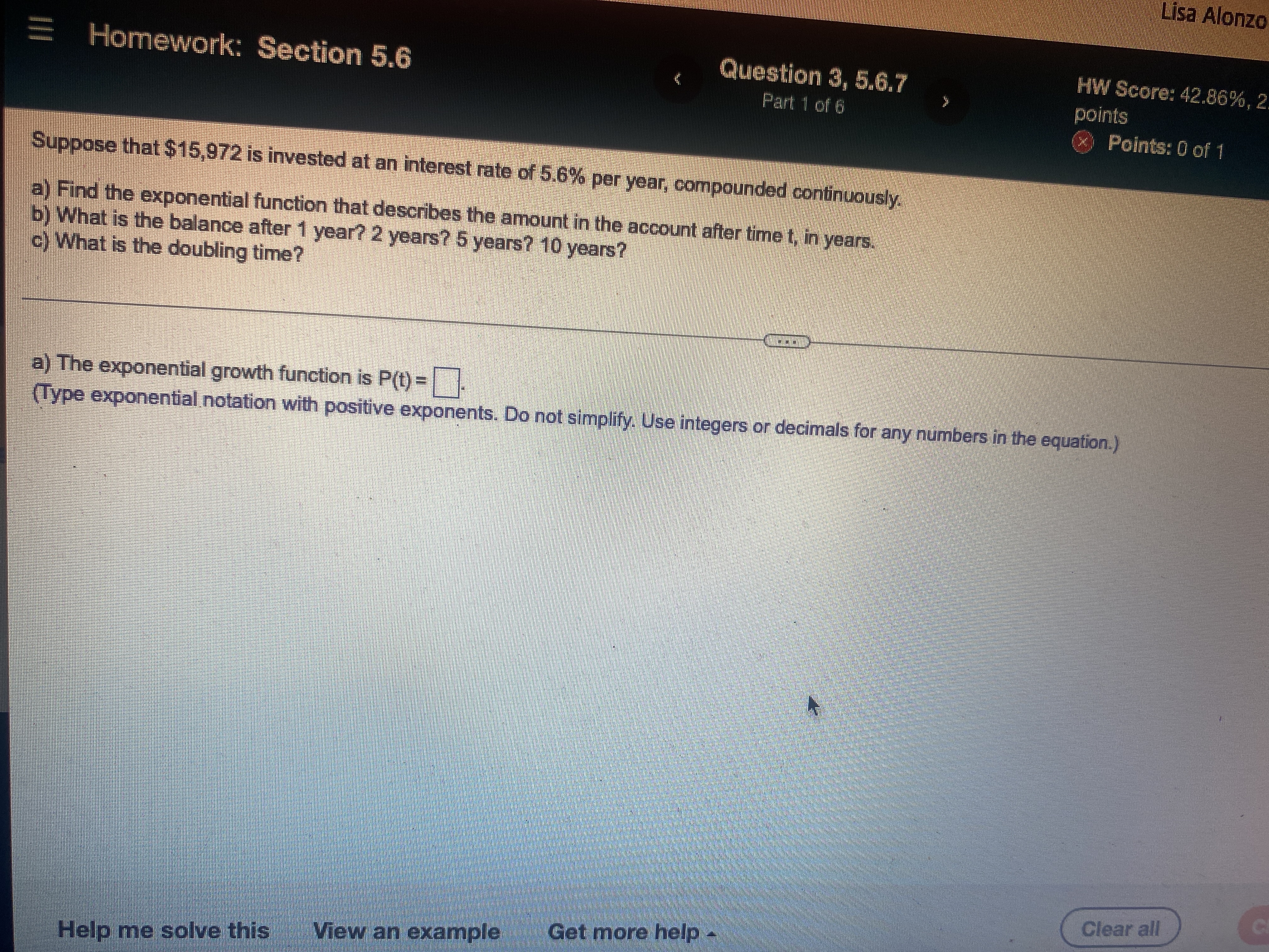 Homework: Section 5.6 HW Score: 6 Question 2,