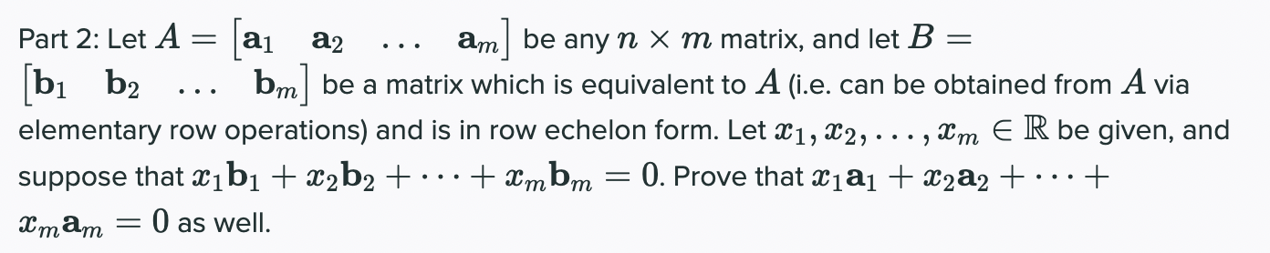 Part 2: Let A = al a2 . . . am be any n X m