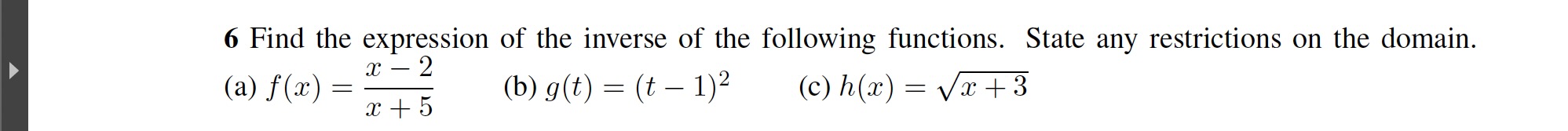 6 Find the expression of the inverse of the