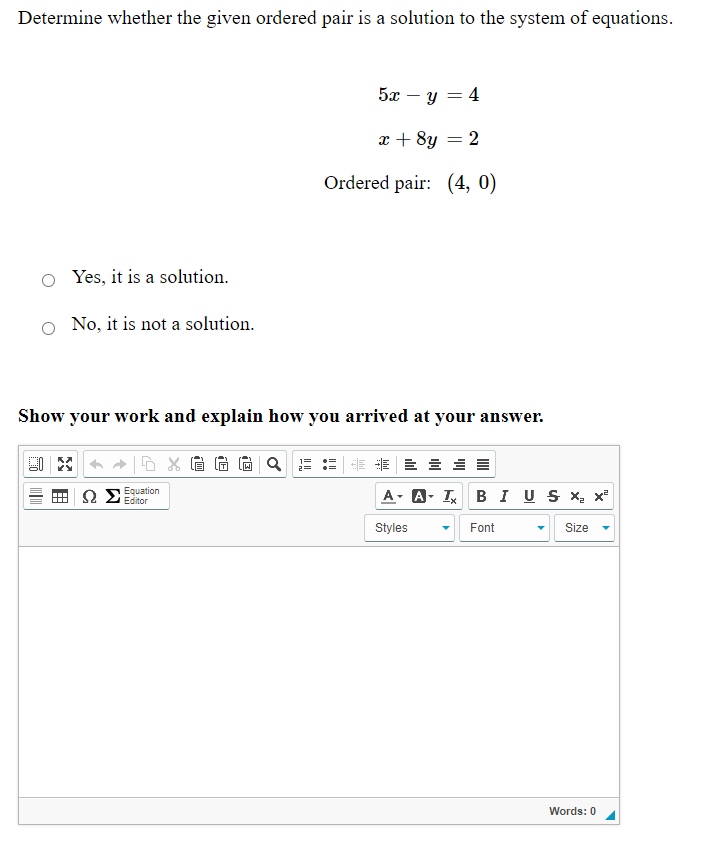 Solve the system of equations. 2a: + 5y = 42