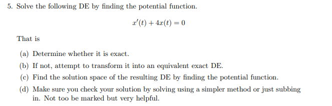 5. Solve the following DE by finding the