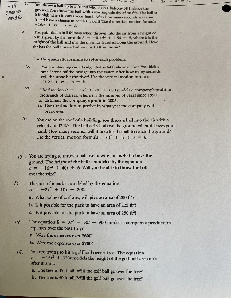 1-19 7. You throw a ball up to a friend who is on