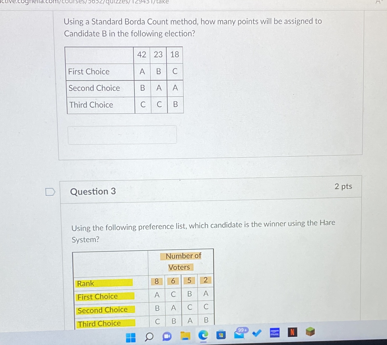 Using a Standard Borda Count method, how many
