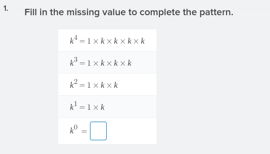 1. Fill in the missing value to complete the