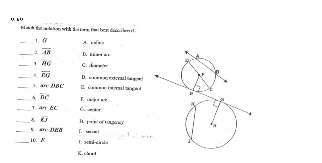 please show each answer clearly 9. #9 Match the