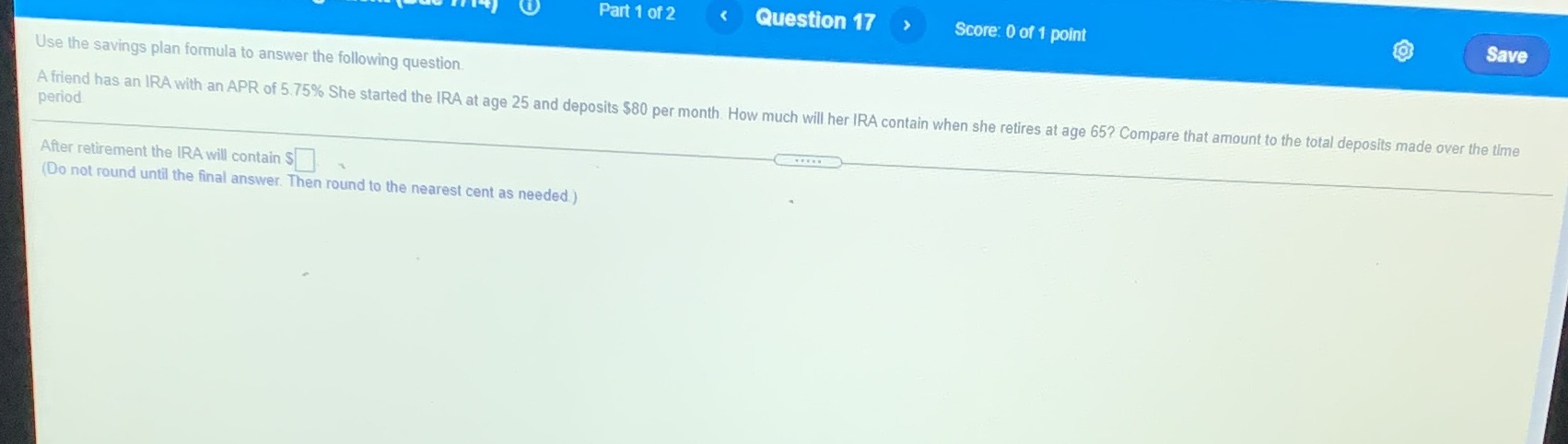 Part 1 of 2 Question 17  style=