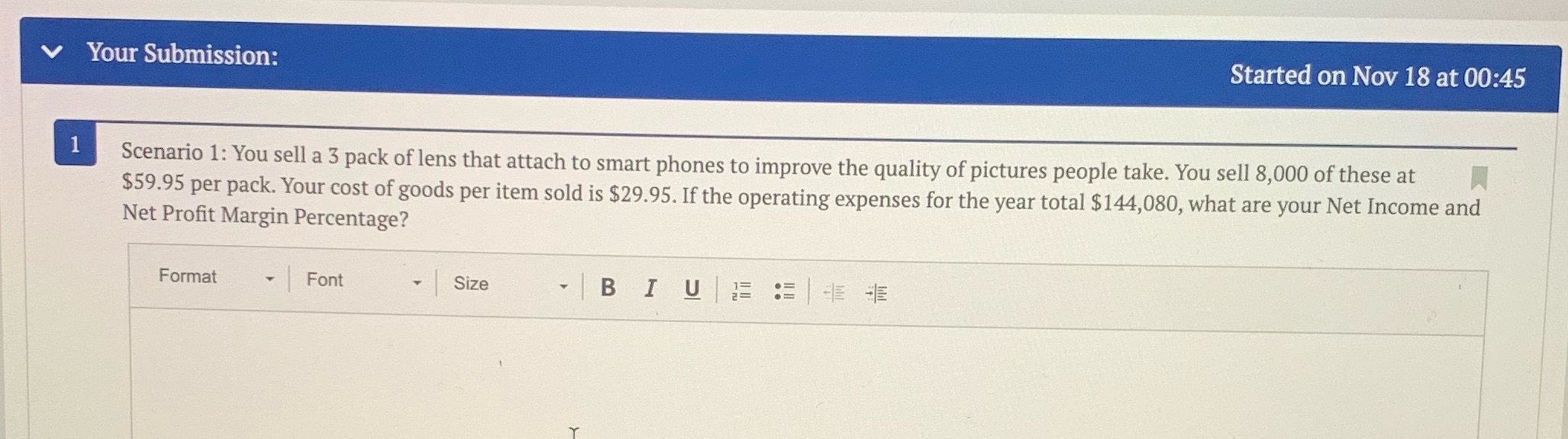 V Your Submission: Started on Nov 18 at 00:45 95.