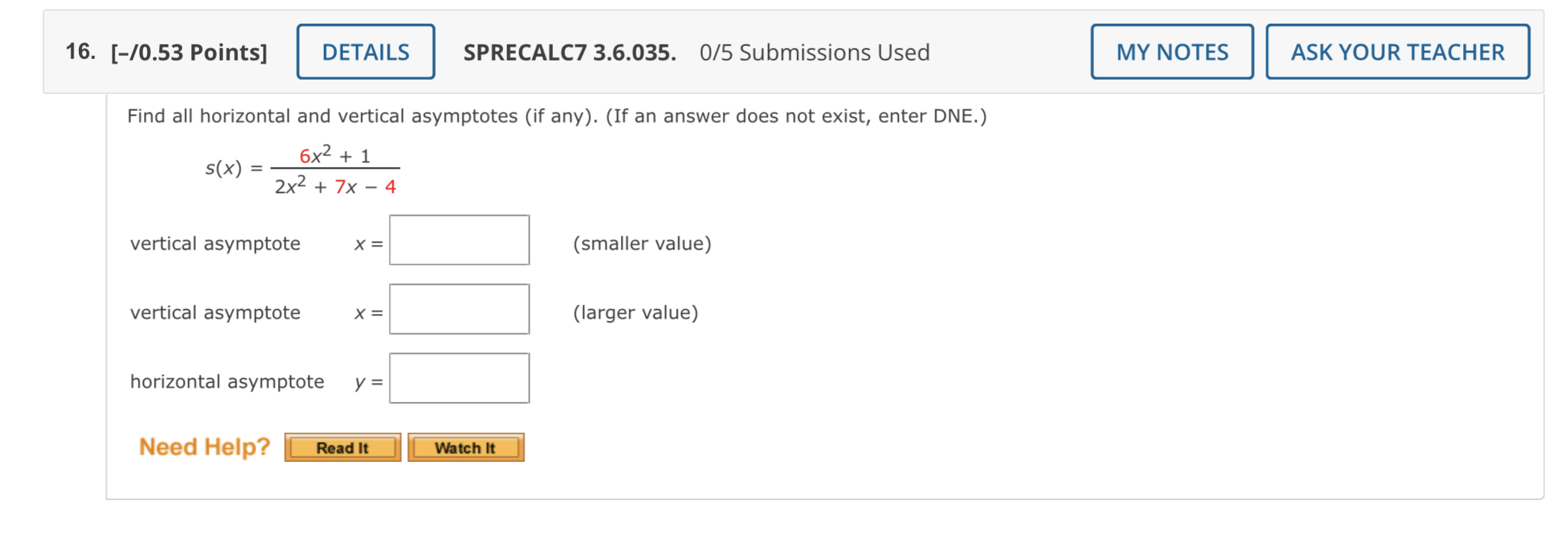 16. [-/0.53 Points] DETAILS SPRECALC7 3.6.035.