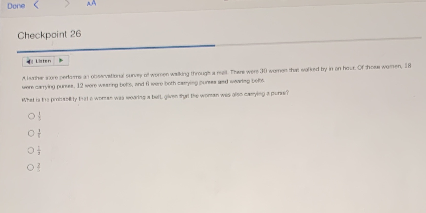 Done AA Checkpoint 26 Listen A leather store