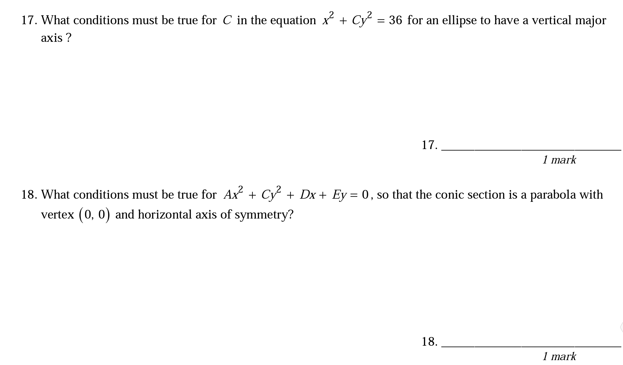 17. What conditions must be true for C in the