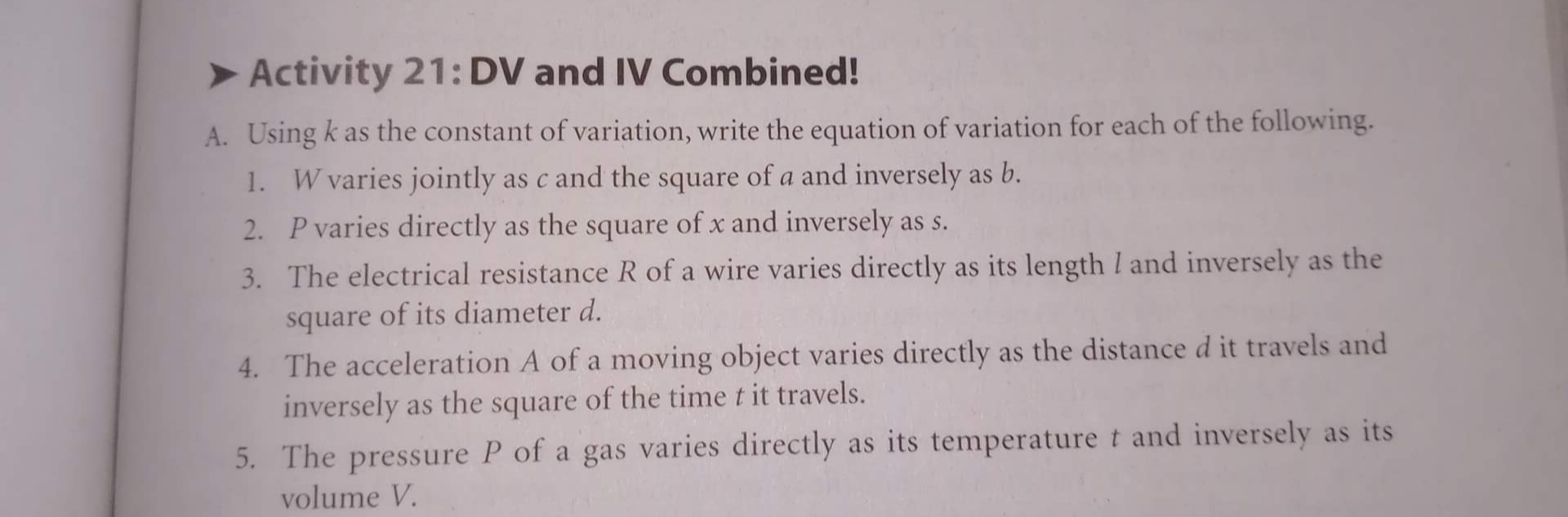 3. w varies directly as x and y and inversely as