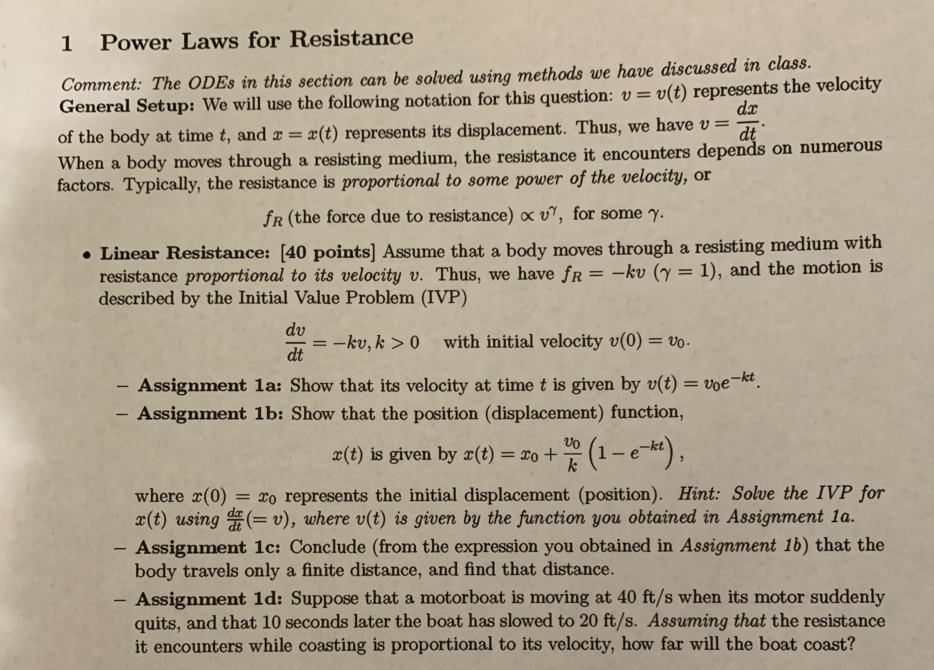 1 Power Laws for Resistance Comment: The ODEs in